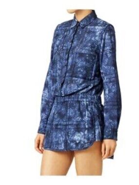 THAKOON Collective Navy Print LS Cotton Dress/Romper/Skort-Size 6